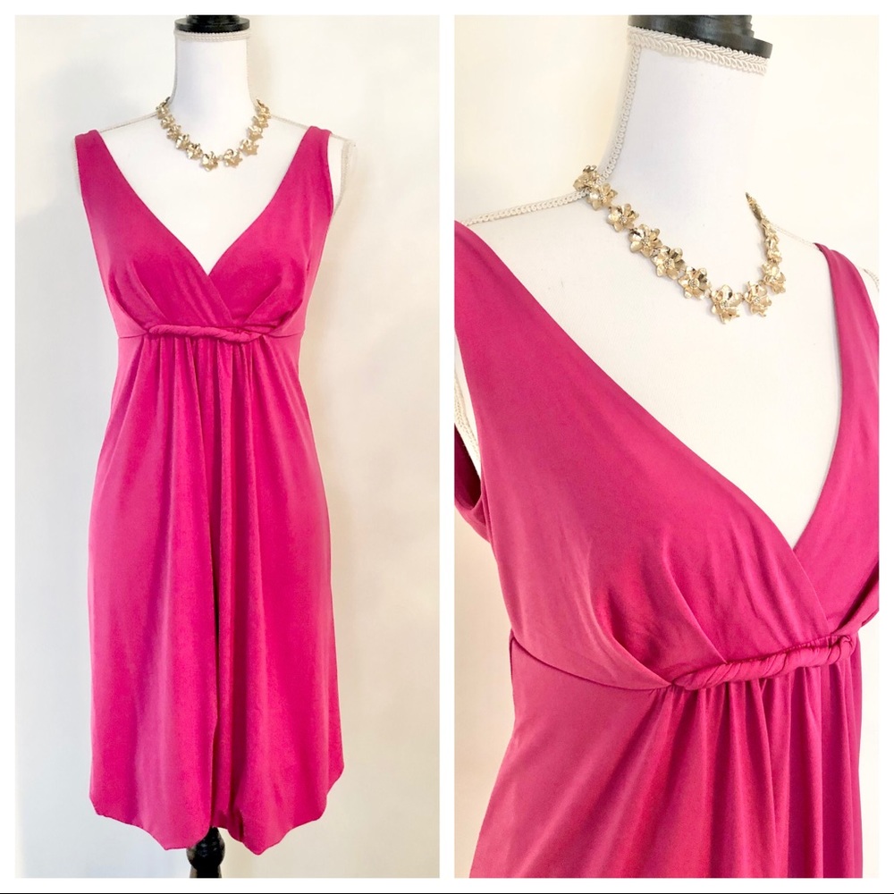 New Women’s Pink V-Neck Bubble Hem Dress